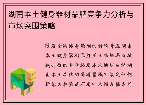 湖南本土健身器材品牌竞争力分析与市场突围策略