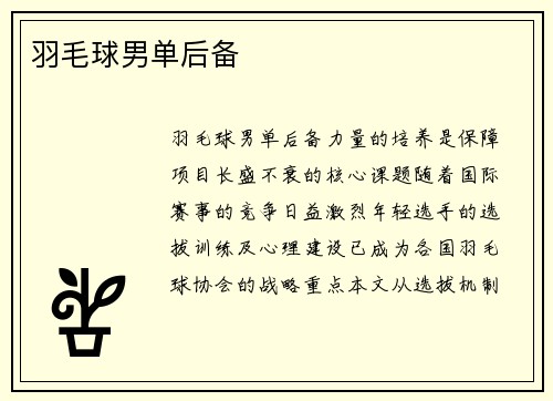 羽毛球男单后备