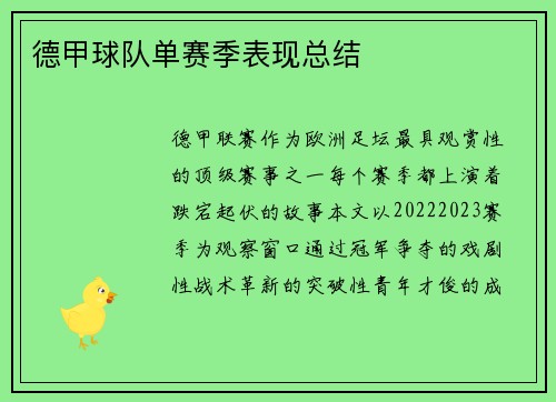德甲球队单赛季表现总结
