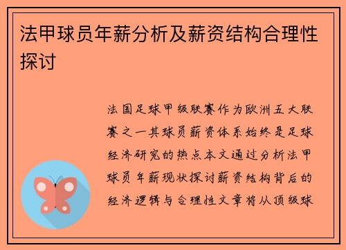 法甲球员年薪分析及薪资结构合理性探讨